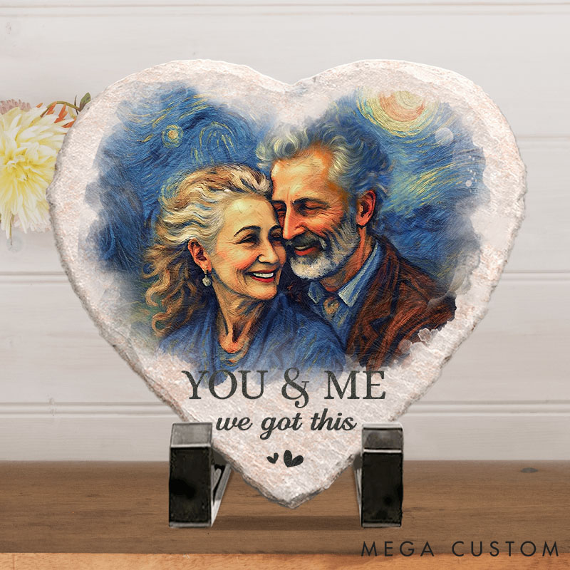Personalized Couple Photo You And Me We Got This Heart and Square Shaped Stone with Stand First Christmas Valentines Day Gift for Him Her Newlyweds