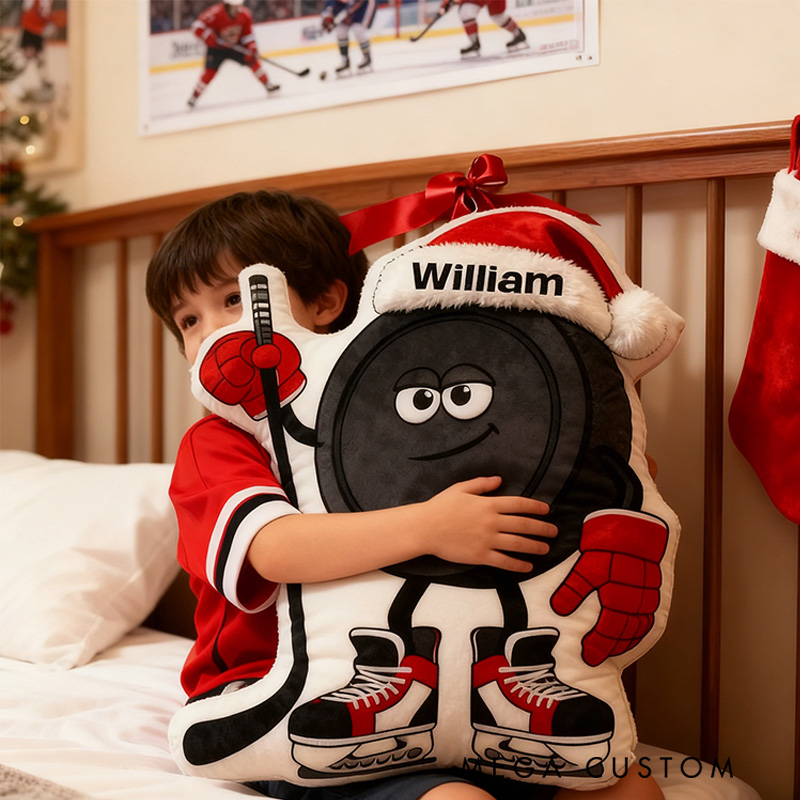 Personalized Ice Hockey Christmas Pillow Bring Holiday Cheer to the Ice with This Festive Design