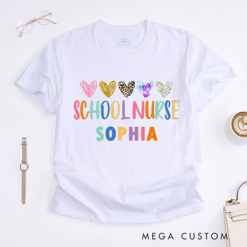 Personalized Nurse T-Shirts School Nurse Heart of Care Fashion Design T-Shirts