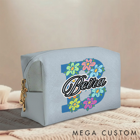 Personalized Floral Alphabet Toiletry Bag with Custom Name for Travel Daily Use
