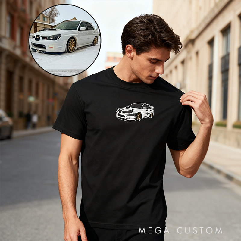 Personalized Car Embroidery T-Shirt Custom Car Photo Design Classic Tee Cool  Gift for Racing and Car Lovers