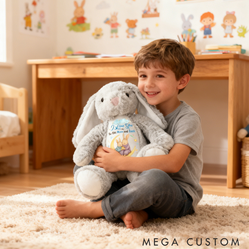 Personalized Pretty Bunny Plush Toy Custom Name a Cuddle on the Crescent Special Gift for Family Members