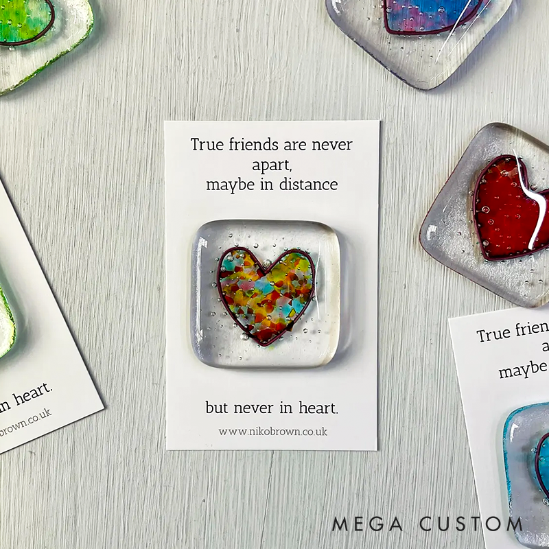 Glass Pocket Token with Message Fused Glass Heart Token Handmade in Cornwall by Niko Brown