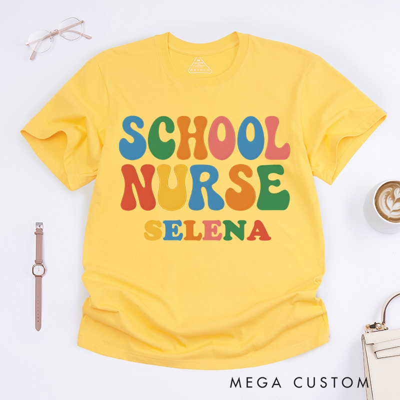 Personalized Nurse T-Shirts School Nurse  Caring Colors Fashion Design T-Shirts