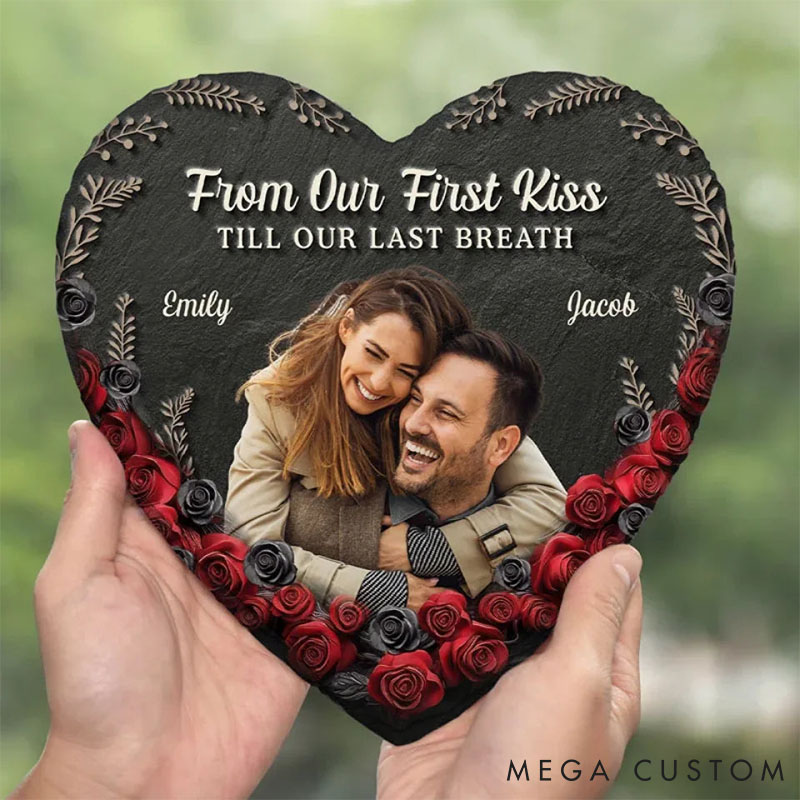 Personalized Couple Photo Rose My Favorite Place in All the World is Next to You Heart Shaped Stone with Stand Newlyweds Christmas Valentines Day Gift