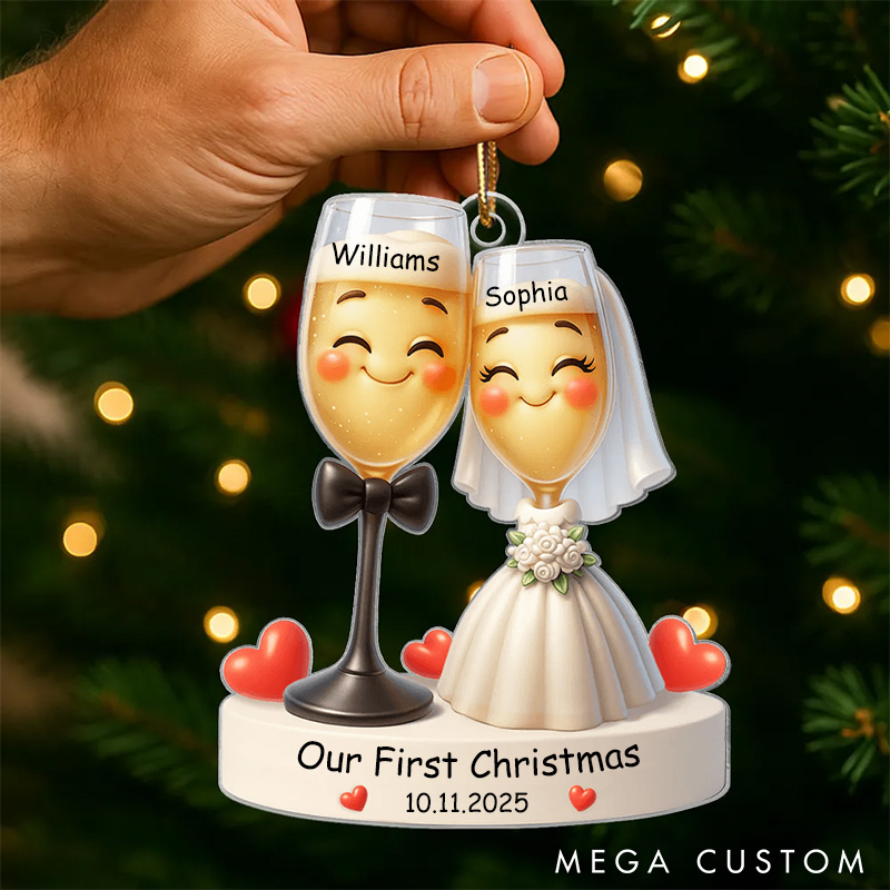 Personalized Our First Christmas Married Ornament 2D Flat Acrylic Ornament for Newlyweds Christmas Gift for Couple Gift for Wife Husband