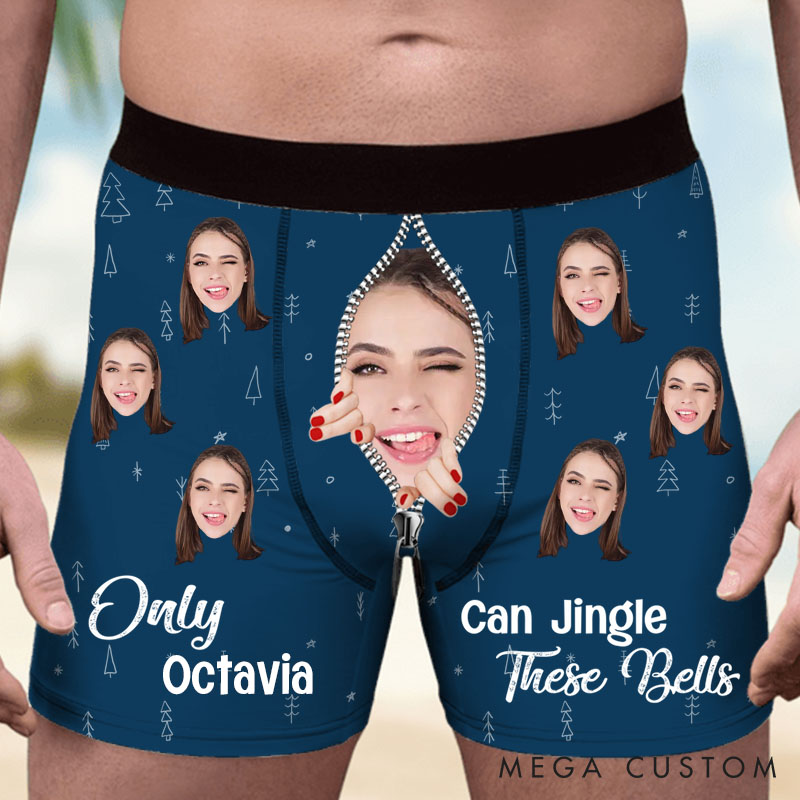 Personalized Girlfriend Wife Face Only Her Can Jingle These Bells Christmas Boxer Briefs Men Underwear with Face Photo Xmas Gift for Boyfriend Husband