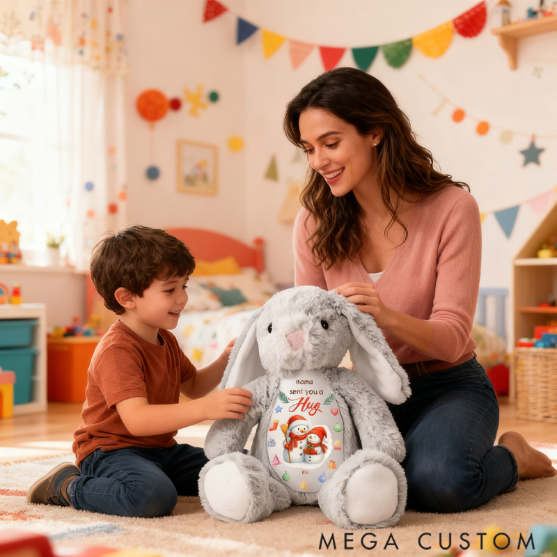 Personalized Pretty Bunny Plush Toy Custom Name Sent You A Hug Gift for Family Members