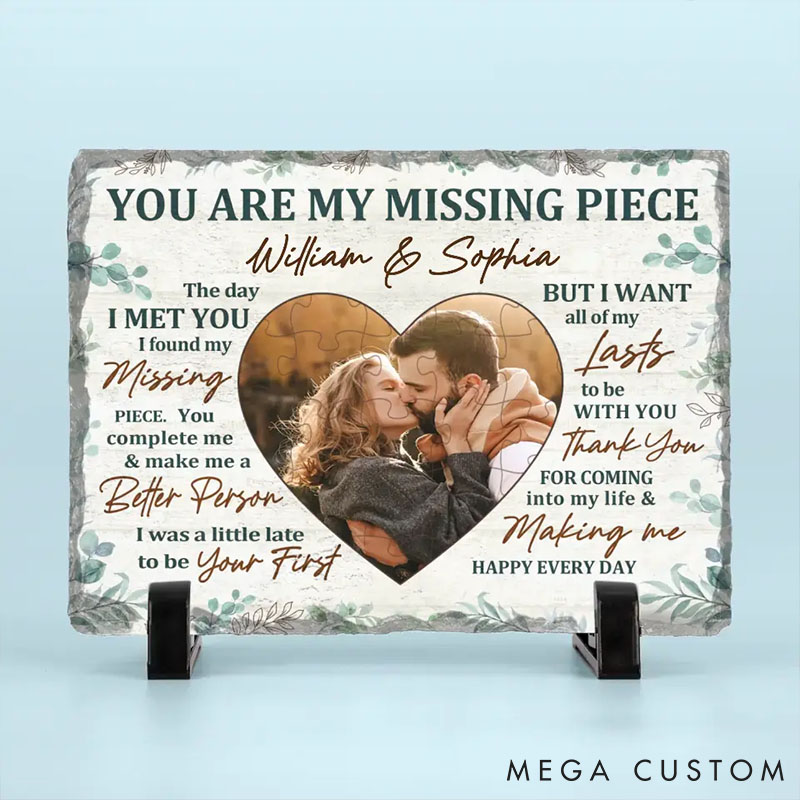 Personalized Couple Photo You Are My Missing Piece Rectangle Shaped Stone with Stand Custom Newlyweds Name Photo Stone Christmas Valentines Day Gift
