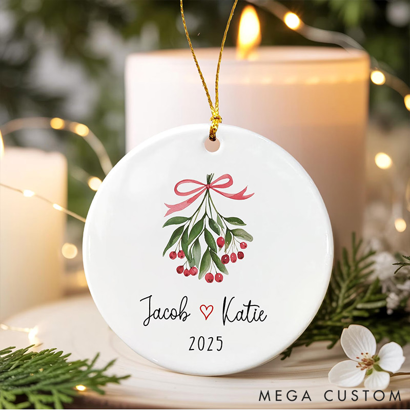 Personalized Couple Mistletoe Ceramic Ornament Custom Name Year Christmas Gifts for Husband Wife Ornament for Couple Newlyweds Xmas Gift