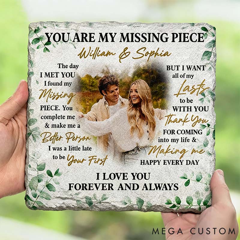 Personalized Couple Photo You Are My Missing Piece Square Shaped Stone with Stand Custom Newlyweds Name Photo Stone Christmas Valentines Day Gift
