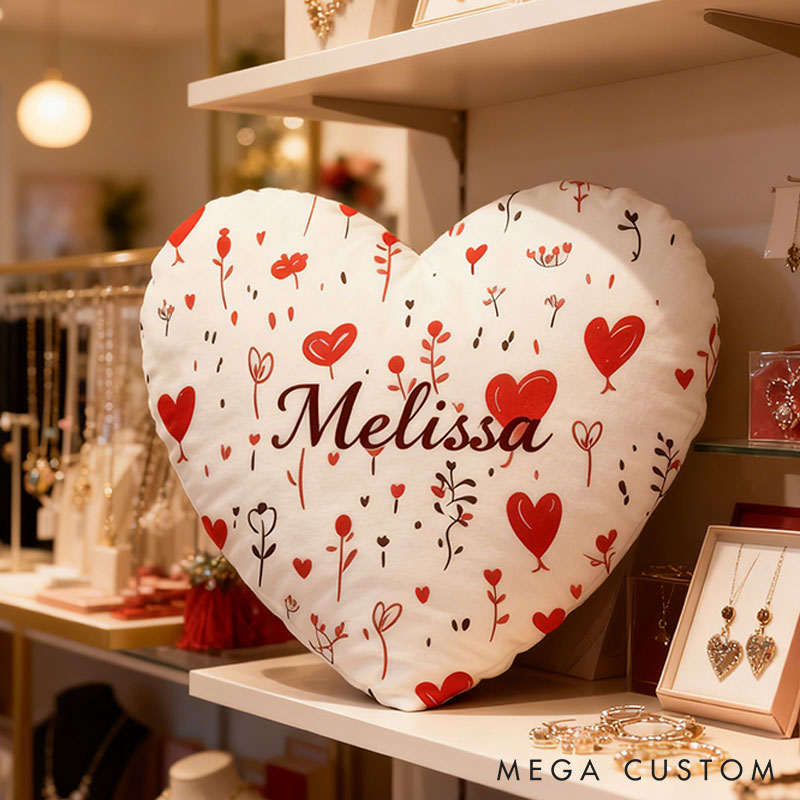 Personalized Heart Shape Flower Design Custom Names Couple Home Pillow Romantic Valentine's Day Gift for Girlfriend for Wife for Flower Girl