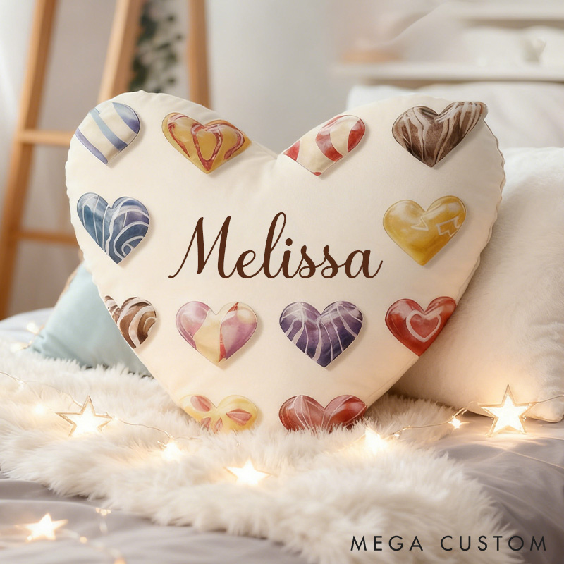 Personalized Heart-Shaped Pillow Custom Hearts Sugar Throw Pillow for Her Valentine's Gift Pillow for Girlfriend Wife