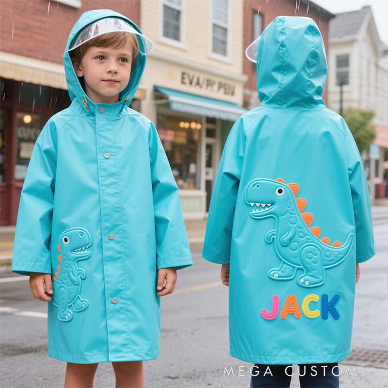 Personalized Kids Firefighter Themed Waterproof Raincoat 100% Waterproof Kids Firefighter Raincoat – Heavy-Duty PU Rain Gear with Full Weather Protection & Playful 3D Details