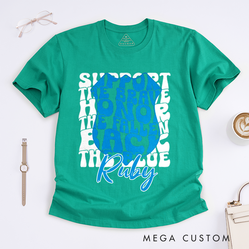 Personalized Police Vibrant Back the Blue Typography Design Gift for Police Officer T-Shirt