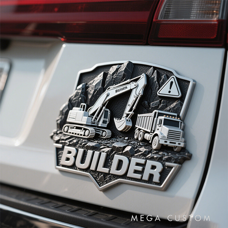 Personalized 3D Construction Car Emblem – Heavy-Duty Metal Truck/Excavator Vehicle Decal Sticker