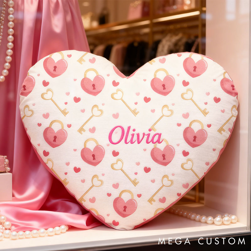 Personalized Heart Key Lock Pillow Custom Couple Valentine's Throw Pillow for Girlfriend Heart Pillow for Her