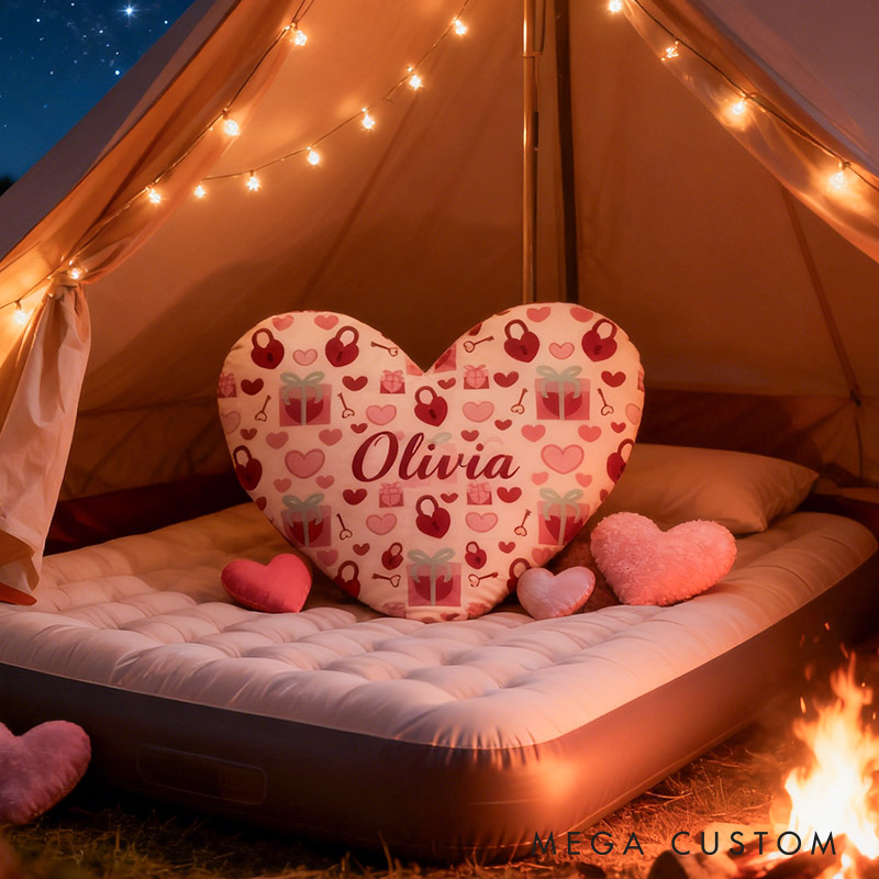 Personalized Girl friend Heart Shaped Love Lock Pillow Custom Couple Name Valentines Day Cushion Anniversary Date Night Gift for Her Wife Girlfriend