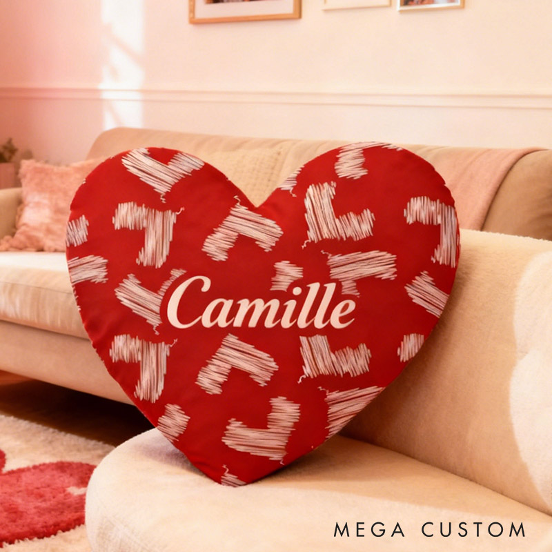Personalized Girl friend Red Heart Shaped Pillow Custom Couple Name Valentines Day Cushion Anniversary Date Night Gift for Her Wife Girlfriend