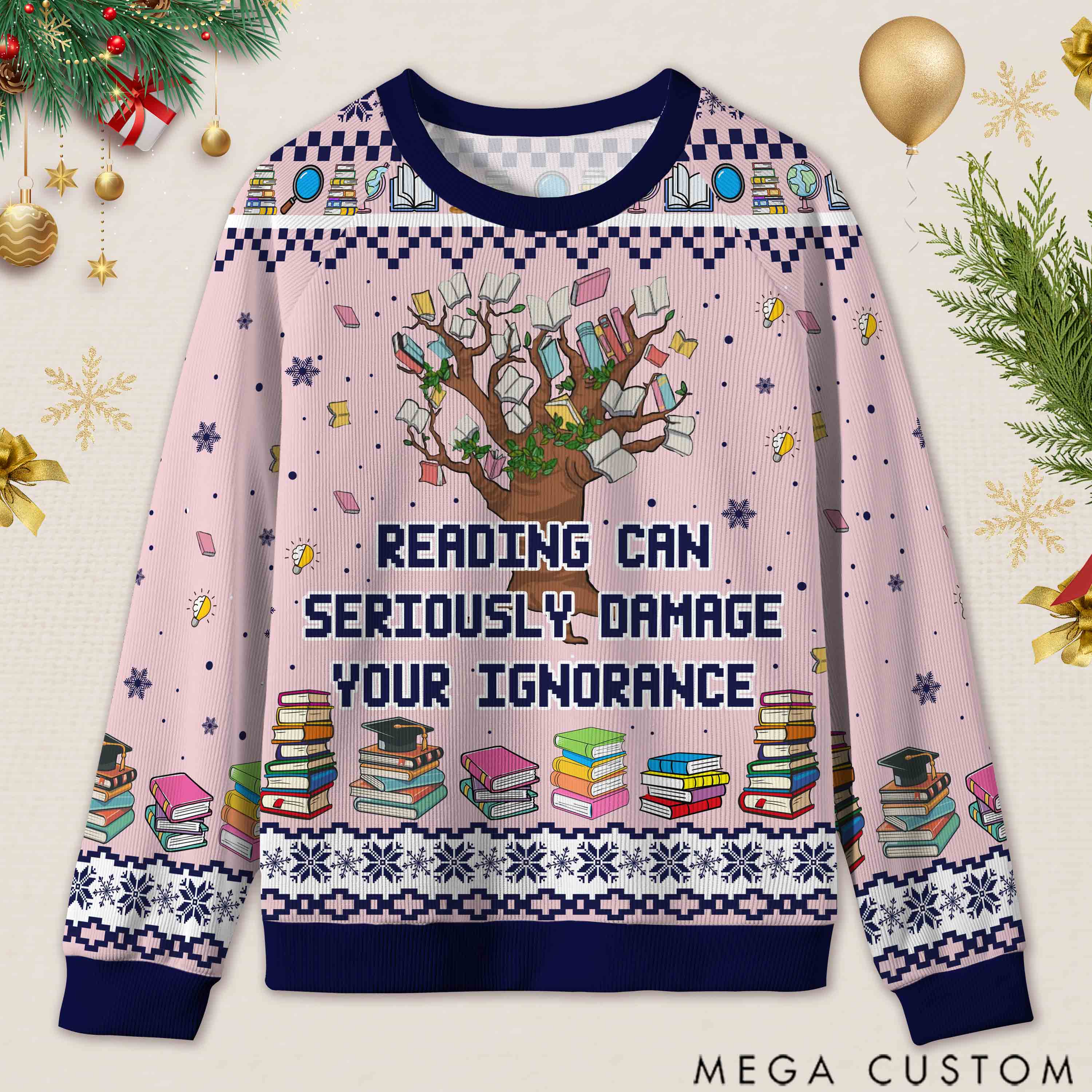 Personalized Funny Library Ugly Sweater Holiday Gift for Librarians