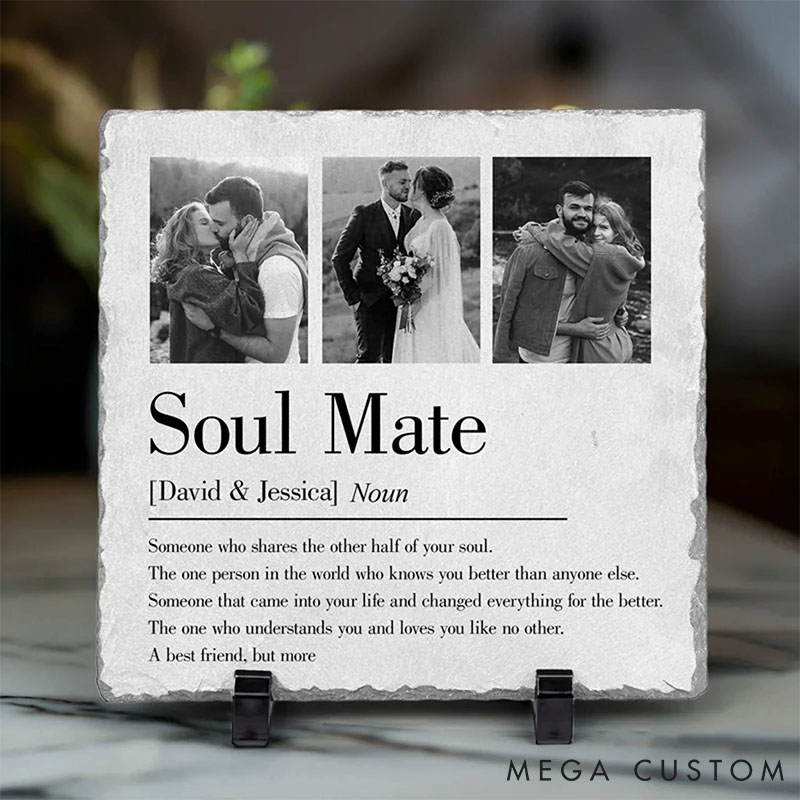 Personalized Couple Photo Soulmate Square Shaped Stone with Stand Custom Newlyweds Photo Stone Wedding Gift Christmas Valentines Day Gift for Him Her