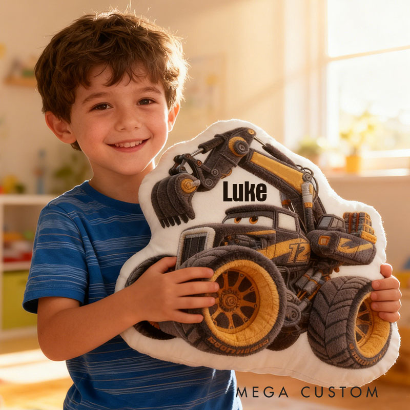 Personalized Cool Excavator with Name Graphic 3D Print Pillow Christmas Gift for Kids or Baby Birthday Gift