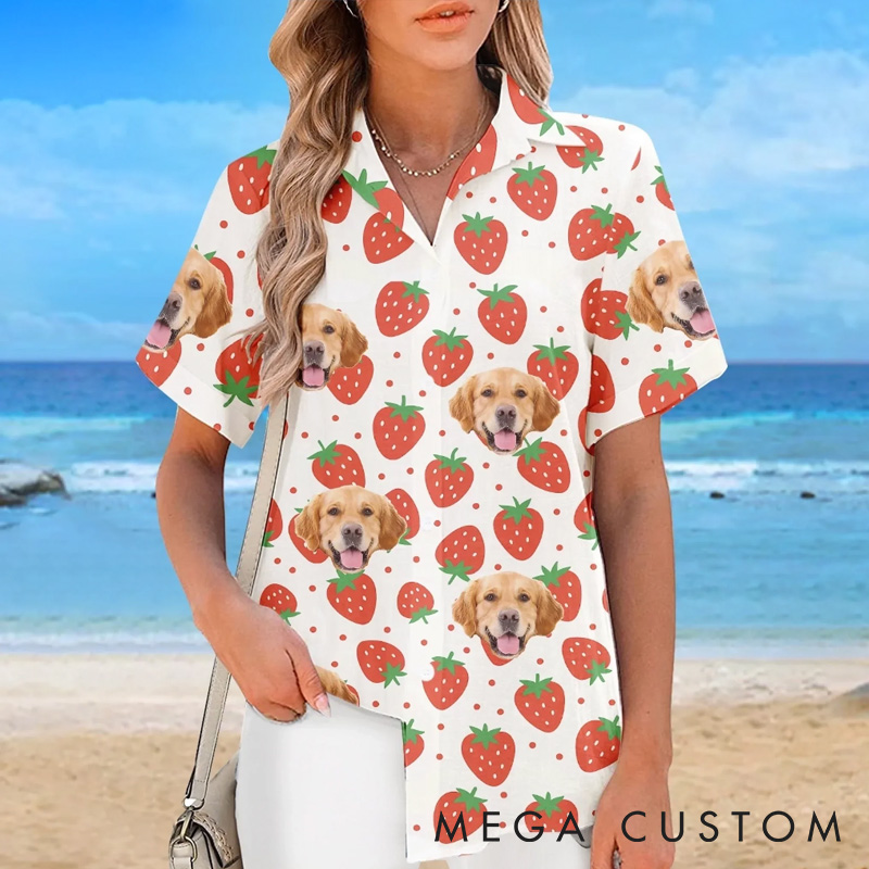 Personalized Pet Lover Custom Photo Strawberries and Smiles all Day Hawaiian Shirt