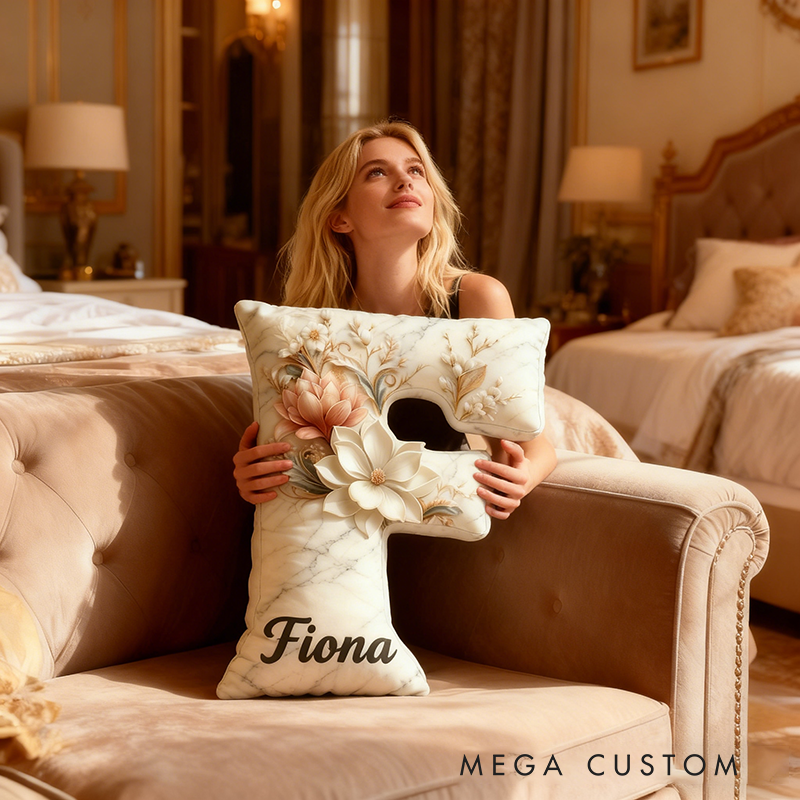 Personalized Marble Floral Letter Pillow 3D Graphic Print Custom Name and Initial Appreciation Gift
