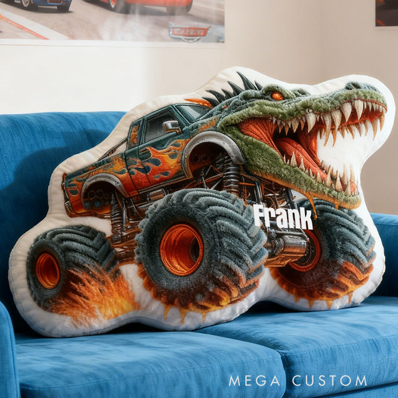 Personalized Crocodile Truck with Name Graphic 3D Print Pillow Christmas Gift for Kids or Baby Birthday Gift