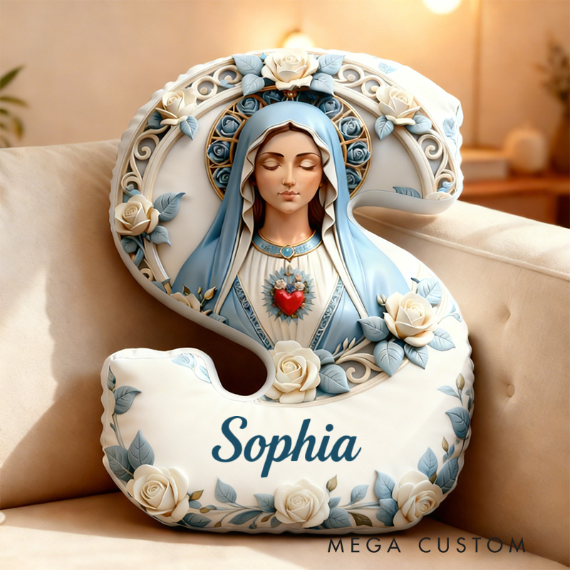 Personalized Sacred Heart of Mary Letter Pillow Graphic 3D Print Pillow with Custom Name Home Decor Religious Gift Catholic Gift for Her