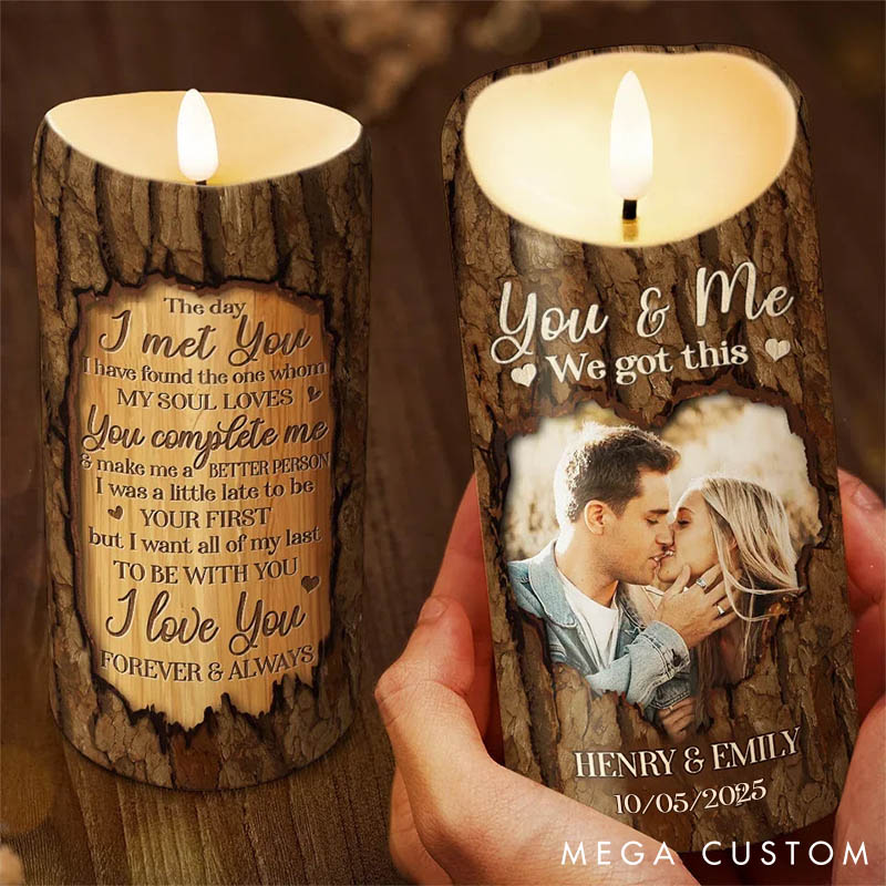 Personalized Couple Photo The Day I Met You LED Candle Custom Newlyweds Name and Date LED Candle Anniversary Valentines Day Christmas Gift for Him Her