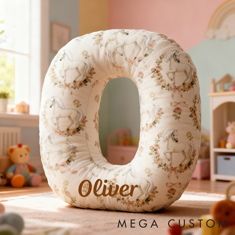 Personalized Pet Lover Pastoral Steed in Floral Wreath Graphic 3D Print Pillow