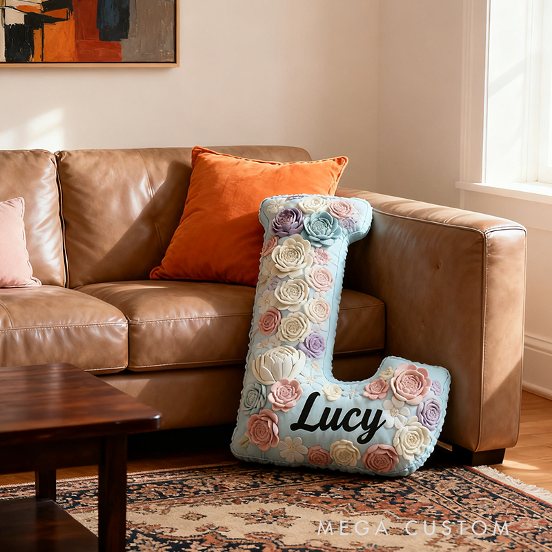 Personalized Floral Letter Pillow Custom Name Color and Initial Appreciation Gifts 3D Graphic Print