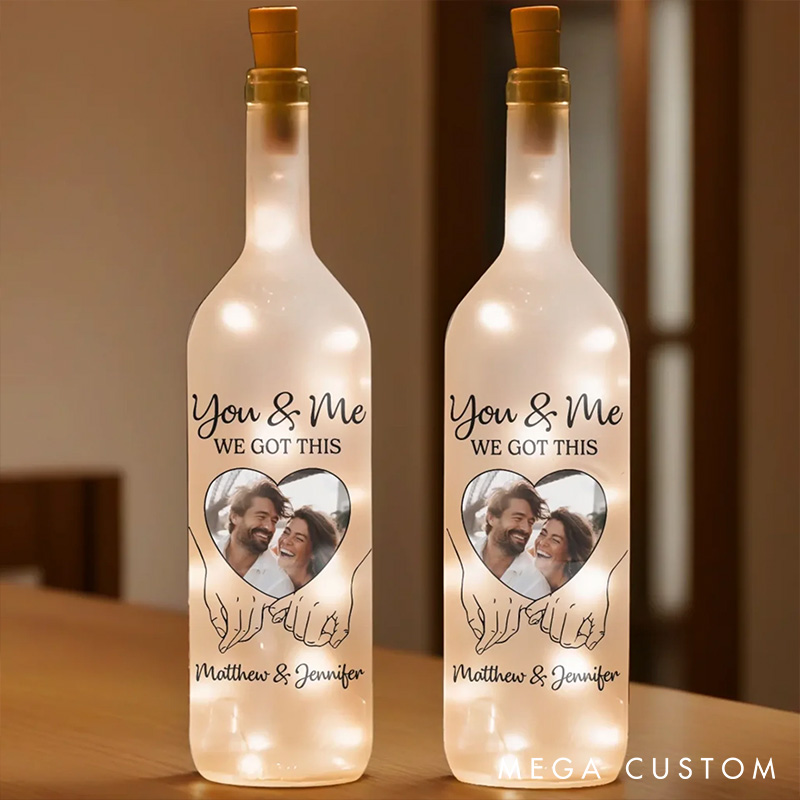 Personalized Photo Bottle Lamp Custom LED Light Bottle You & Me Anniversary Wedding Gifts for Husband Wife Valentines Gift for Couple