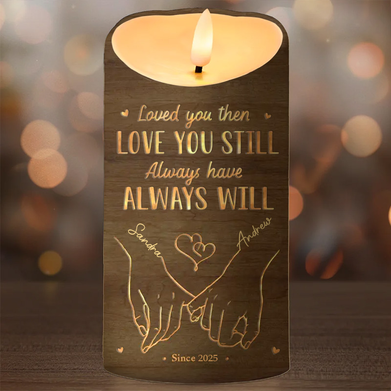 Personalized Couple From Our First Kiss Till Our Last Breath LED Candle Newlyweds Faux Wood Effect Candle Anniversary Valentines Day Christmas Gift