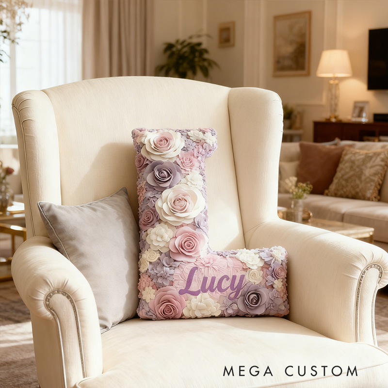 Personalized Floral Letter Pillow 3D Graphic Print Custom Name and Initial Appreciation Gifts