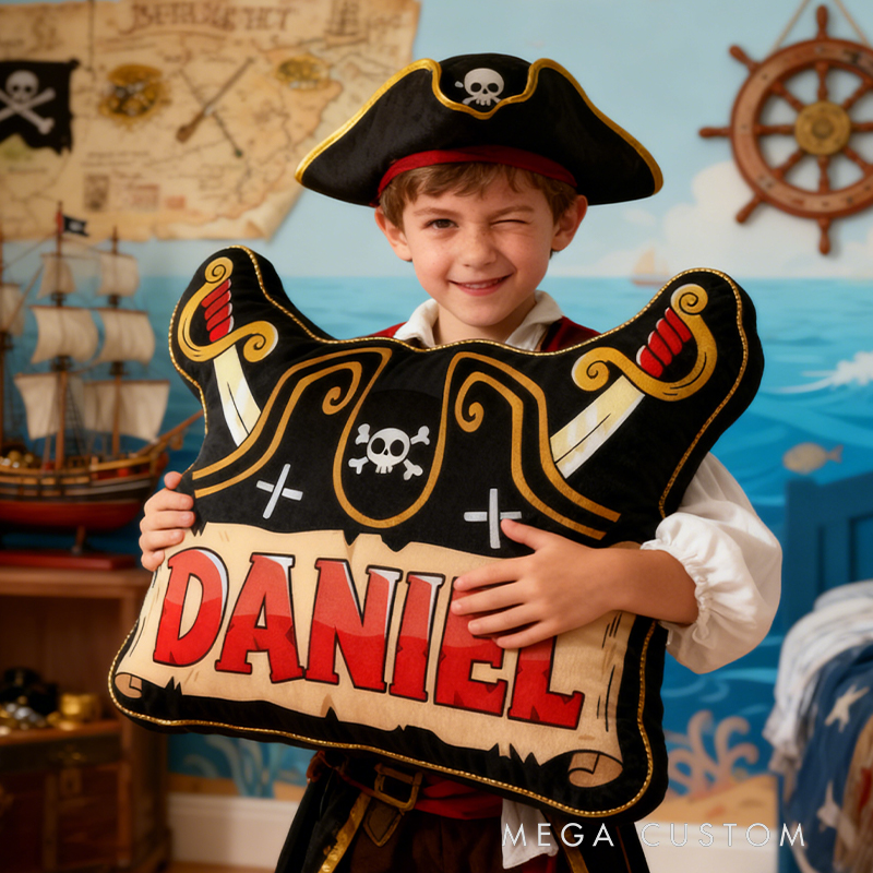 Personalized Graphic 3D Print Pirate Captain Game Shaped Pillow for Game Lovers Plush Pillow Christmas Birthday Gift for Kids