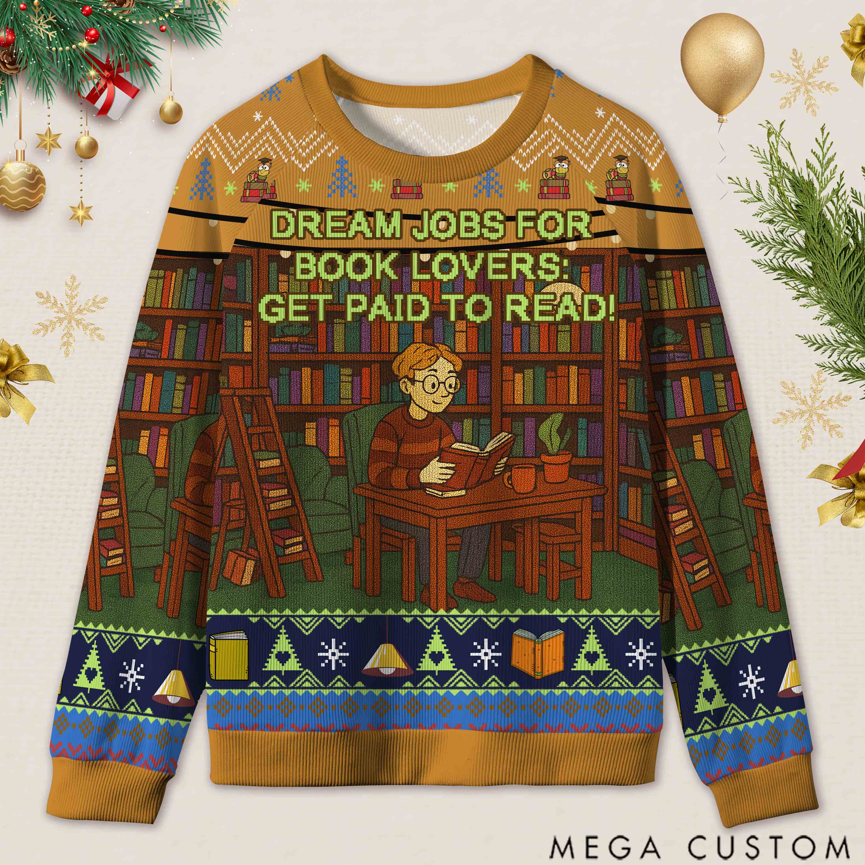 Personalized Freedom to Read Defiant Ugly Sweater Holiday Gift for Librarians