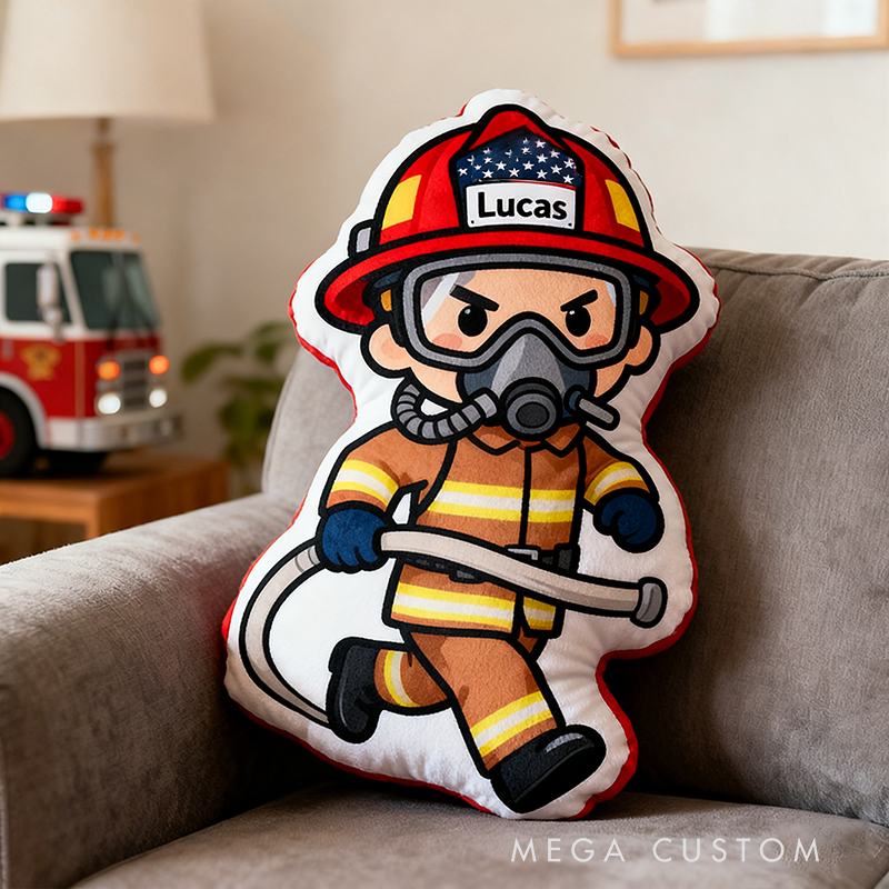 Personalized Firefighter Plush Pillow Custom Name and Character Style Hero Themed Appreciation Gifts for Firefighter Lovers