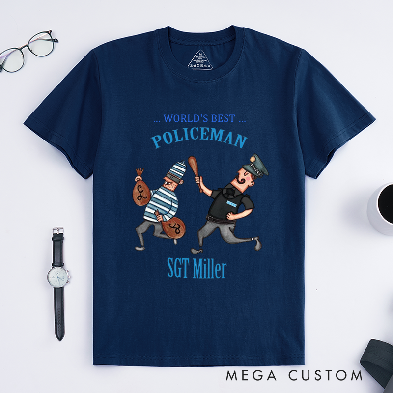 Personalized Cartoon Worlds Best Policeman Cartoon Design Gift for Police Officer T-Shirt