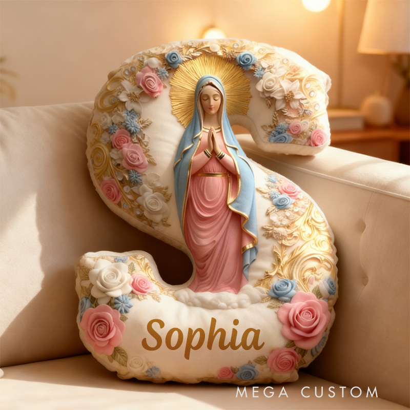 Personalized Hail Mary Full of Grace Letter Pillow Graphic 3D Print Pillow with Name Home Decor Religious Gift Catholic Gift for Women
