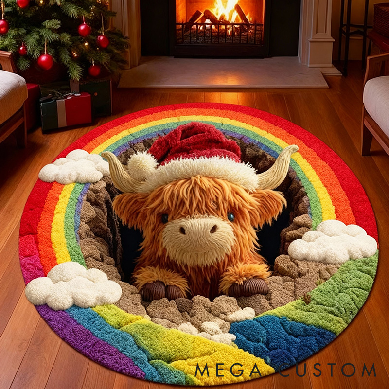 Personalized Pet Lover Highland Cow Christmas Rugs