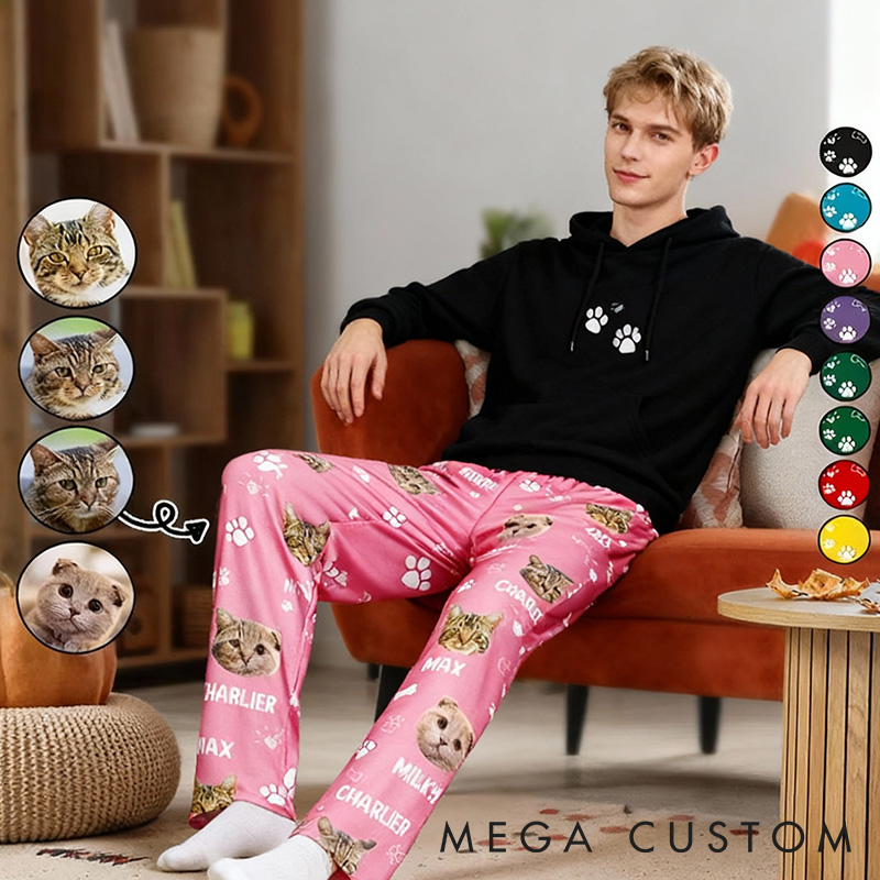Personalized Pet Lover Custom Photo Paw Prints in My Heart Pants Pajamas