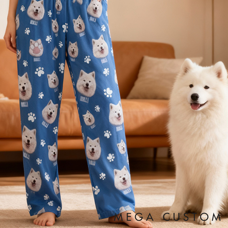 Personalized Pet Lover Custom Photo Paw Prints with Paw Print and Bone Pants Pajamas