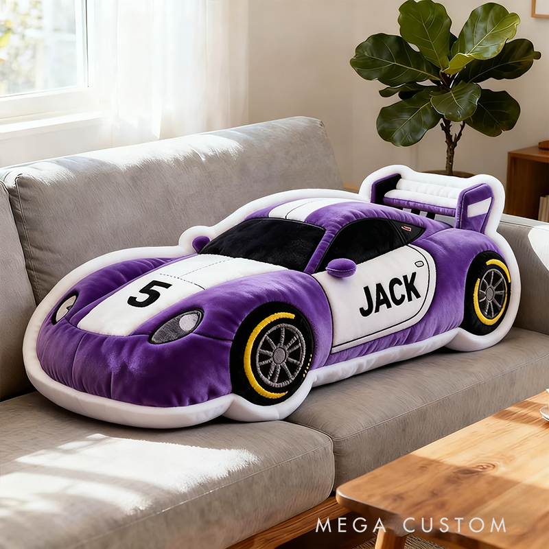 Personalized Race Car Shaped Pillow Custom Name and Number Cushion Choose Color Gift for Racing Fans 3D Graphic Print