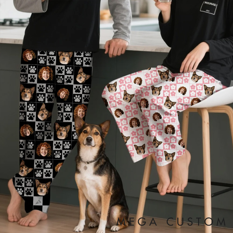 Personalized Pet Lover Custom Photo Paw Prints Christmas Pants Pajamas
