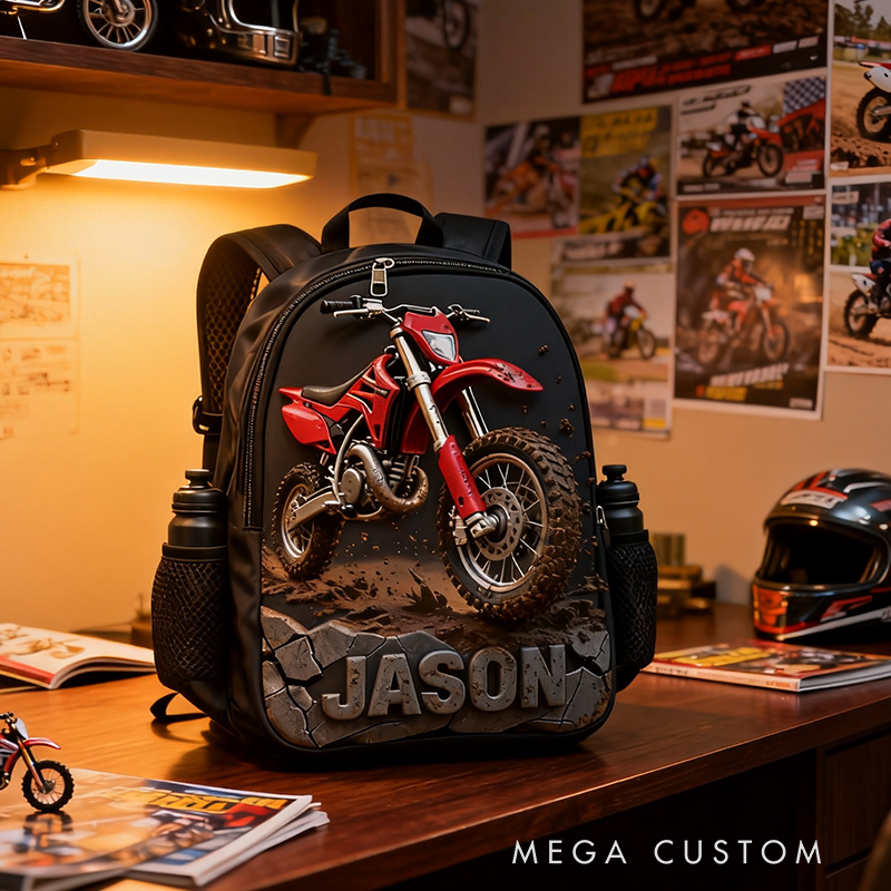 Personalized Dirt Bike Backpack Custom Name Oxford Fabric School Bag for Motorcycle and Motocross Enthusiasts