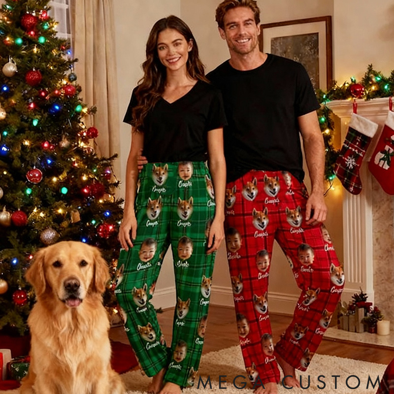 Personalized Pet Lover Custom Photo Pet Prints Family Christmas Pants Pajamas