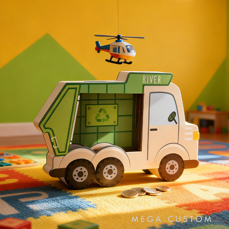 Personalized Garbage Truck Piggy Bank, Custom Name Money Box, Garbage Truck Piggy Banks for Boys, Construtction, DDP Delivered Duties Paid