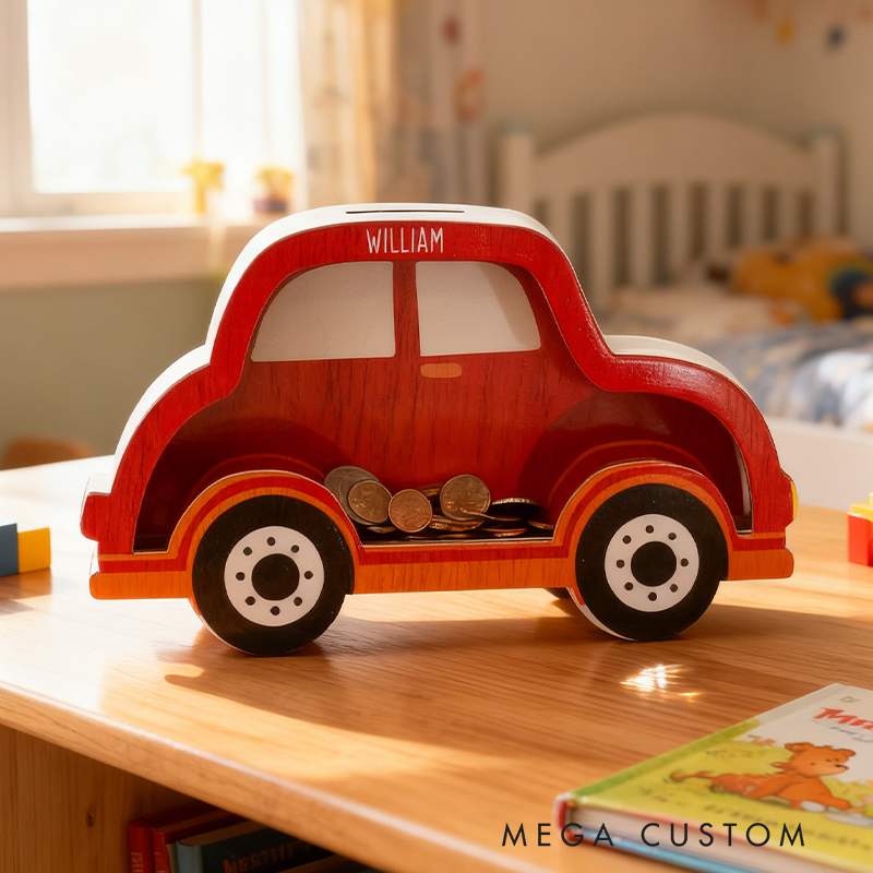 Personalized Car Piggy Bank, Car Custom Name Money Box, Custom Wooden Car, Montessori Piggy Bank, Christmas Gift for Kids, Toddler Boy Gift